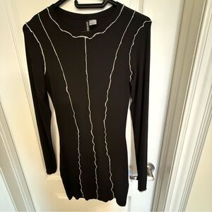 H&M Black Long Sleeve Dress with White Accents
